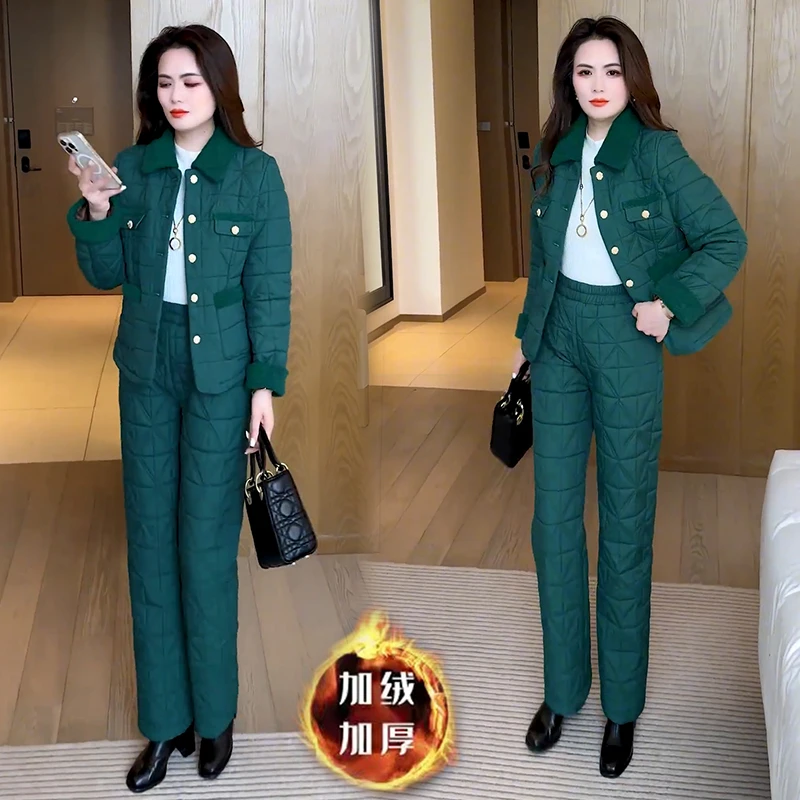 2024冬季新款时尚减龄小香风棉服套装女显瘦加绒加厚洋气质两件套