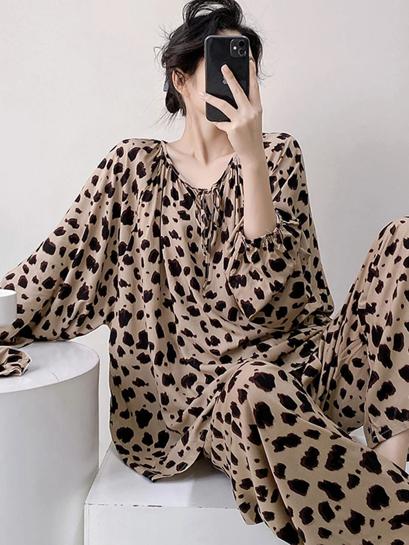 棉绸睡衣女春秋长袖夏薄款绵绸家居服人造棉高级感可外穿大码