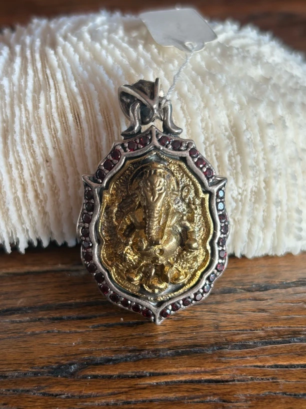 吊坠925银 泰银镶嵌象神吊坠手工时尚复古古法