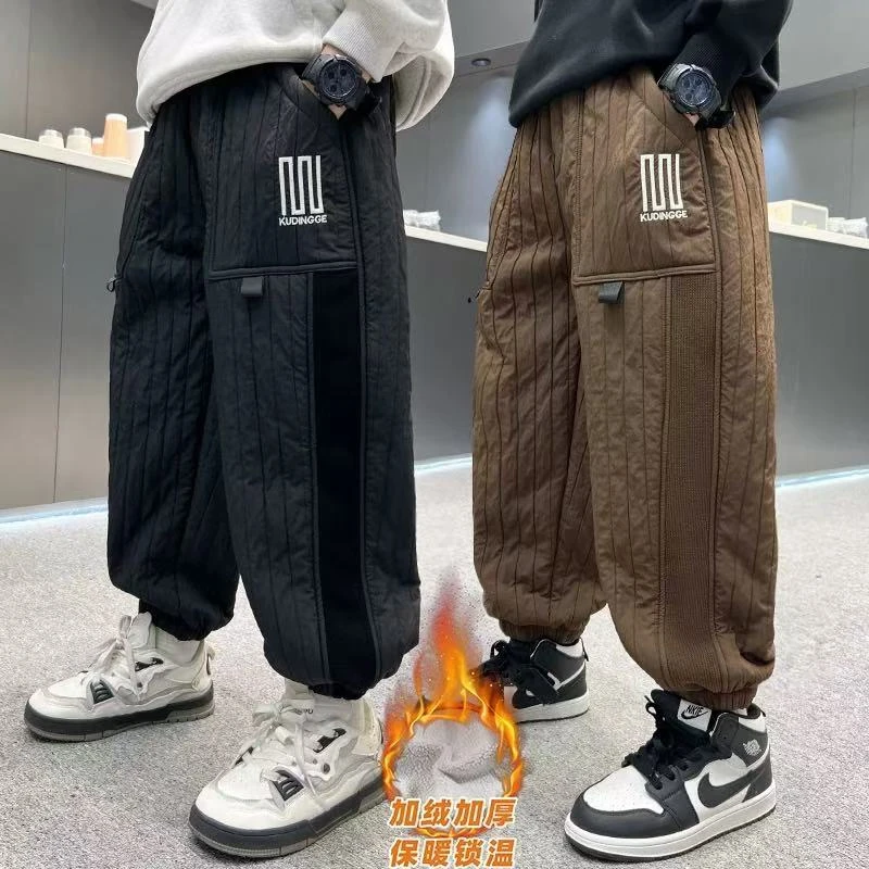 【-15%防雨雪防寒加绒加厚】男女童一体绒运动卫裤2024新款儿童冬季