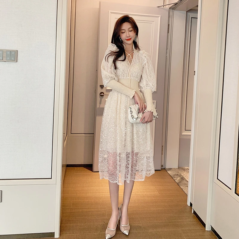 【清一件不留】新款潮甜美气质仙女长裙森系仙女性感网纱连衣裙5298