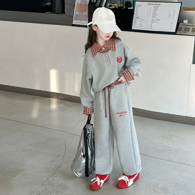 【丫丫童装】2025春季新款女大童女童刺绣套装休闲洋气A374