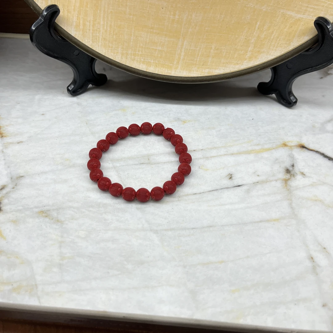 非金属大理石手链 天然辰砂高含量朱砂莲花雕刻手串21珠