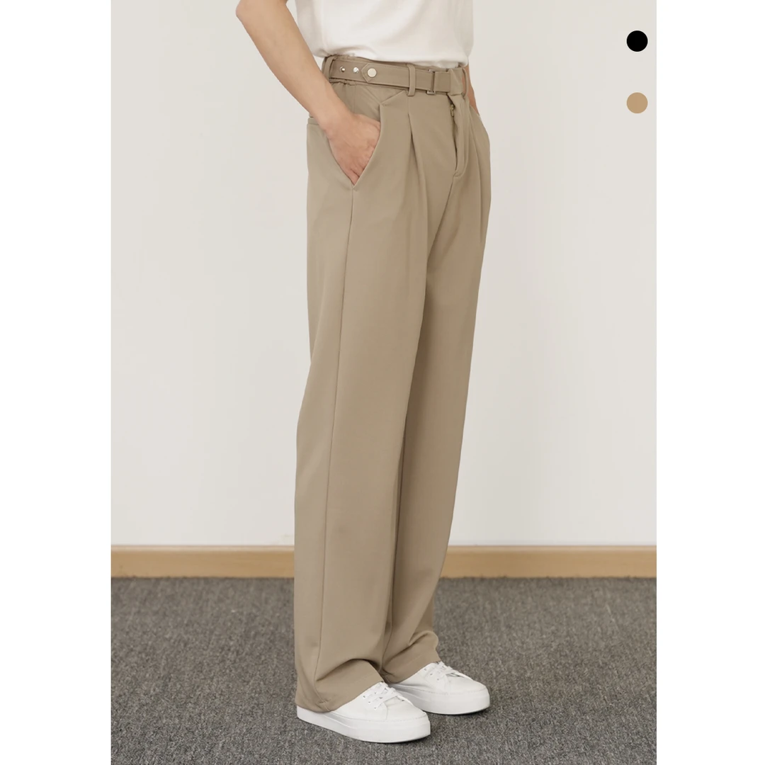 春夏新款韩式百搭宽松休闲舒适可调节腰扣男士纯色休闲裤BZ7325