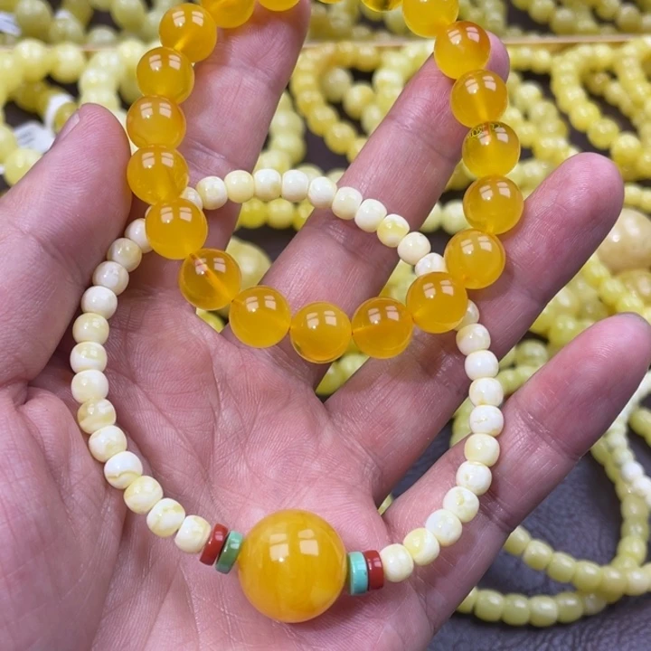中***月琥珀未镶嵌手链手环+鸡油黄9.6mm
