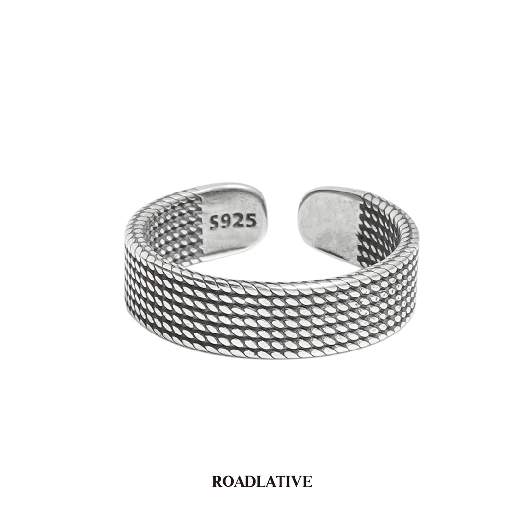 ROADLATIVE 925银戒指 圆型矩阵开口复古做旧可调节指环男送礼物