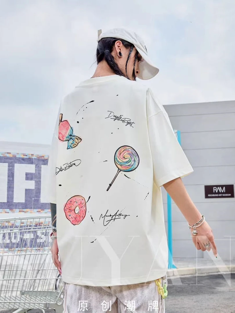 纯棉情侣夏季半袖宽松潮流印花26474#