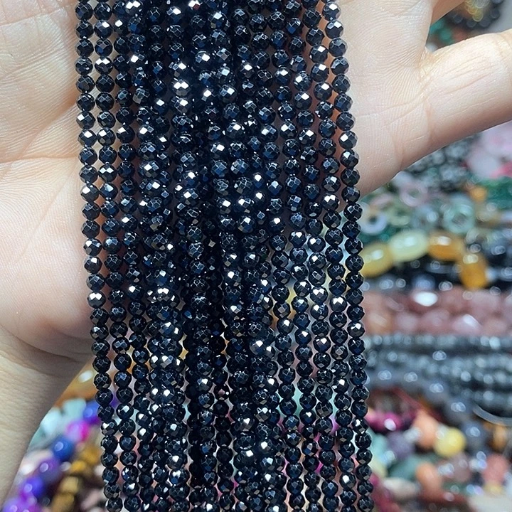 玛瑙/玉髓未镶嵌珠宝半成品黑尖晶切面卡3mm（2条）