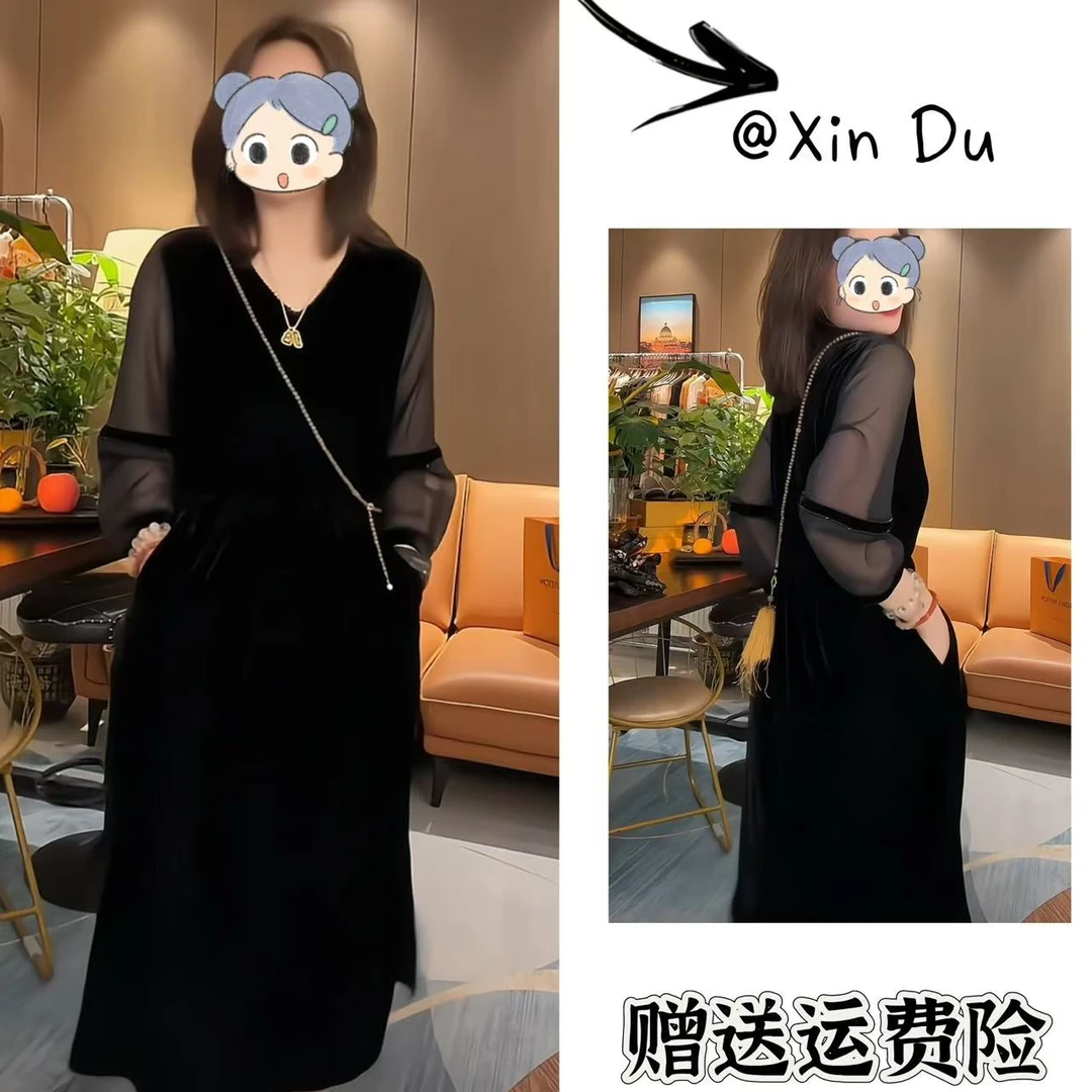 2025秋季新款时尚显瘦气质女士网红洋气连衣裙百搭款D22493