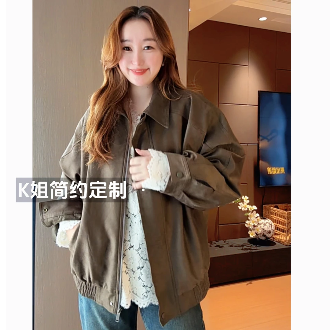 “KK定制”秋冬新款复古麂皮夹棉外套宽松百搭上衣D2169