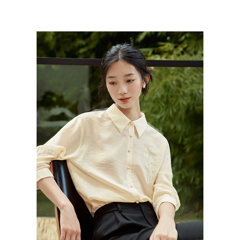 【商场同款】茵曼春秋女衬衫上衣衬衣长袖新款休闲针织爆款百搭时尚