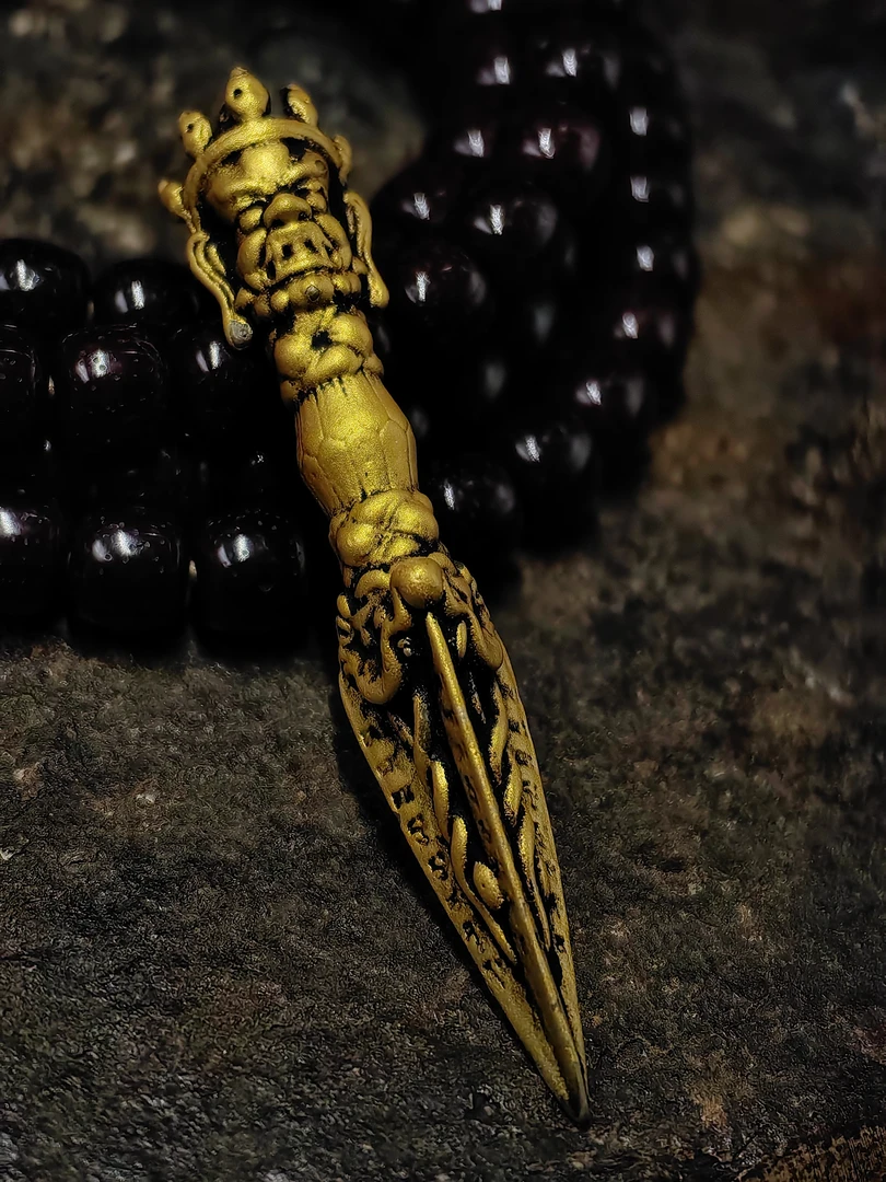 非金属珐琅吊坠 藏传佰哖寺出满鎏琻普巴金刚撅／杵