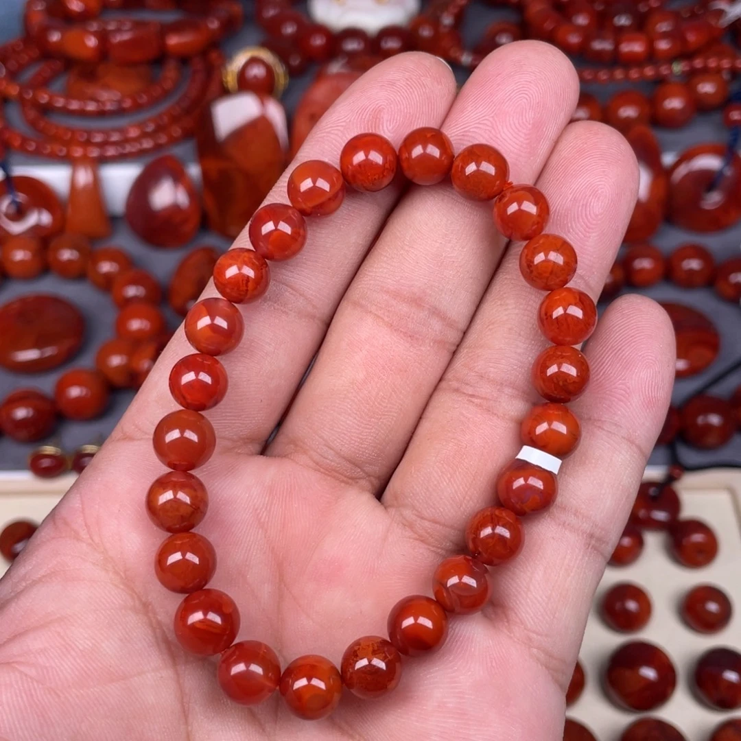 南红玛瑙未镶嵌瓦西南红圆珠手串8mm+