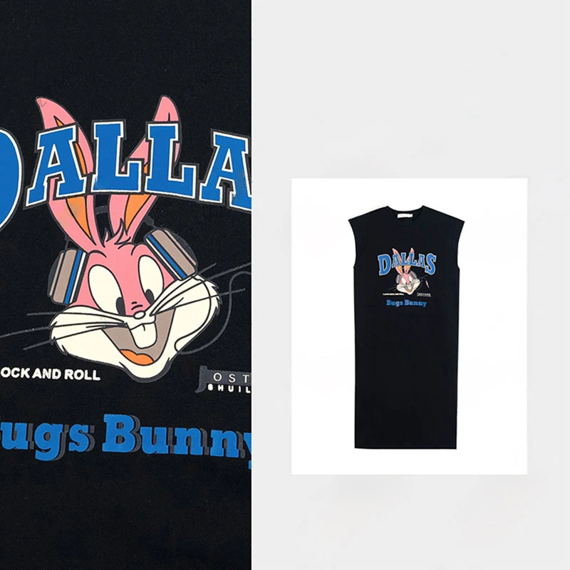 2025夏季新款韩版时尚卡通无袖背心连衣裙女宽松遮肉显瘦过膝长裙