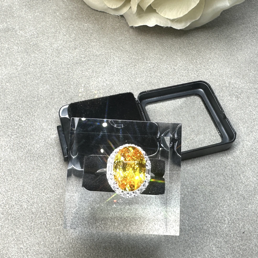 925银戒指 巴西帝王荣耀金丝雀托帕 高贵精切 满火彩大鸽子蛋戒指