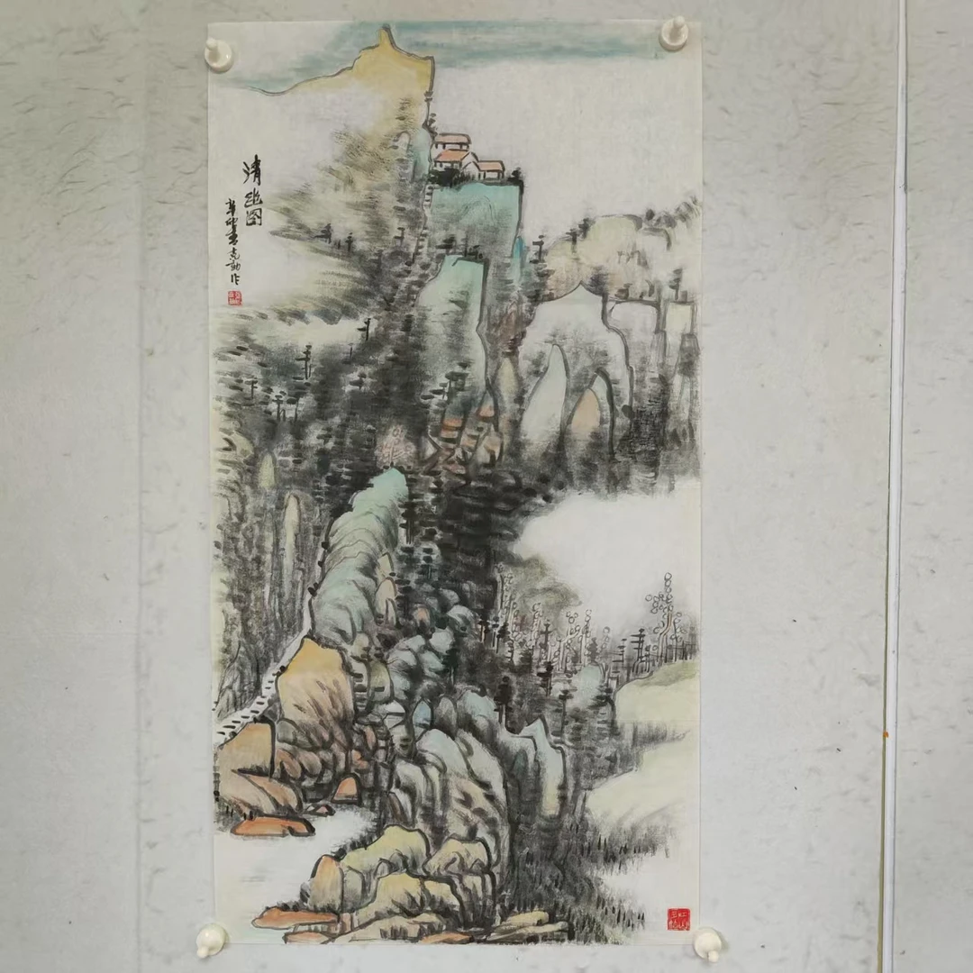 135  多年前纯手绘老字画《清幽图》中堂  尺寸 99×53