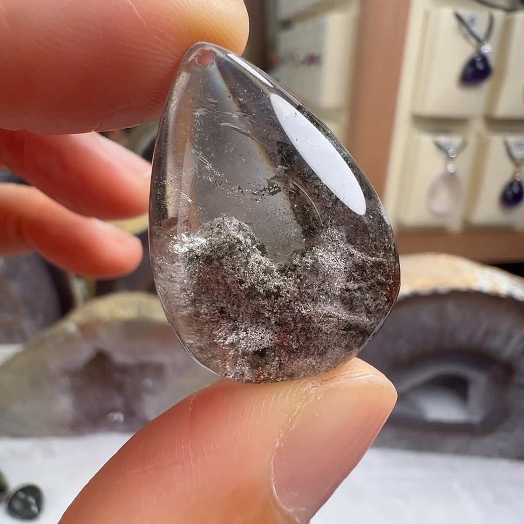 颈饰水晶银S925镶嵌天然幽灵水晶