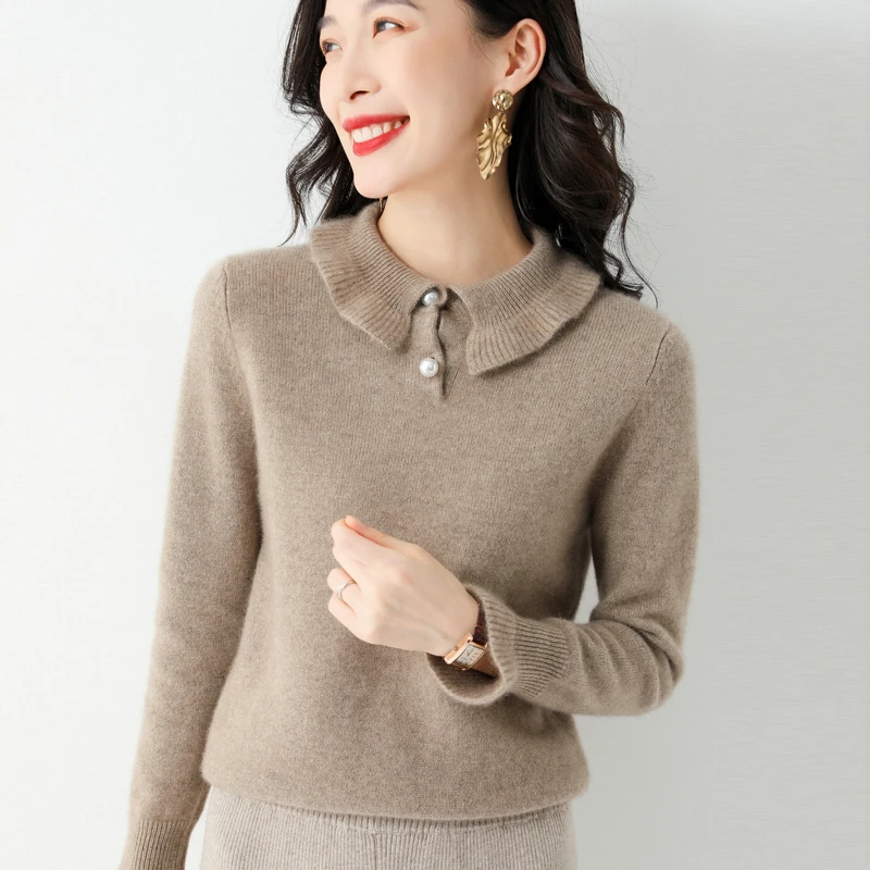 木耳领针织衫女花边荷叶边毛衣内搭精纺纱线A365