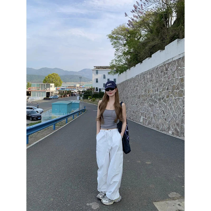 夏季新款修身显瘦时尚设计感吊带背心上衣休闲简约直筒宽松长裤女