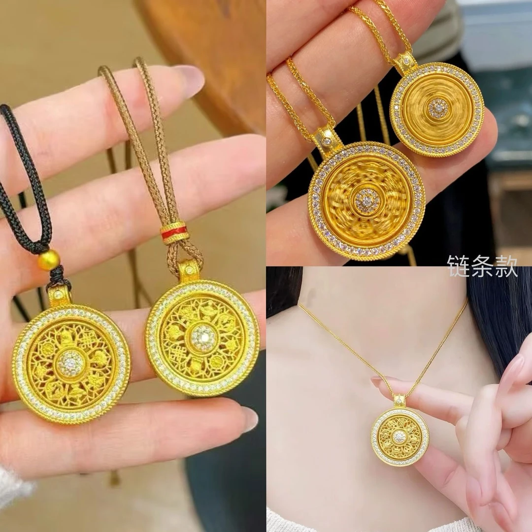 合金吊坠 中式复古爆款奢华旋转八宝罗盘百搭好运吊坠项链时来运