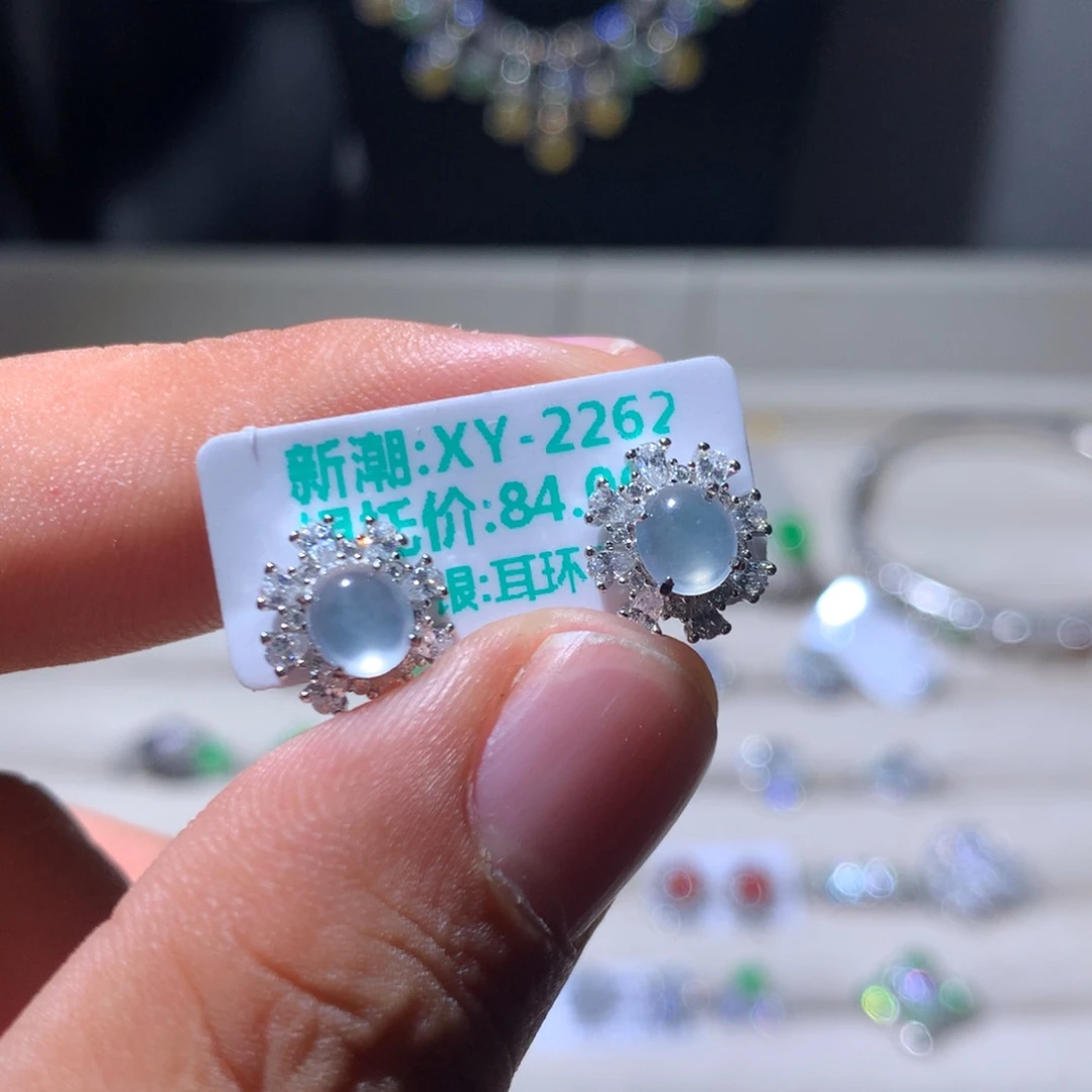翡翠银S925镶嵌耳饰85
