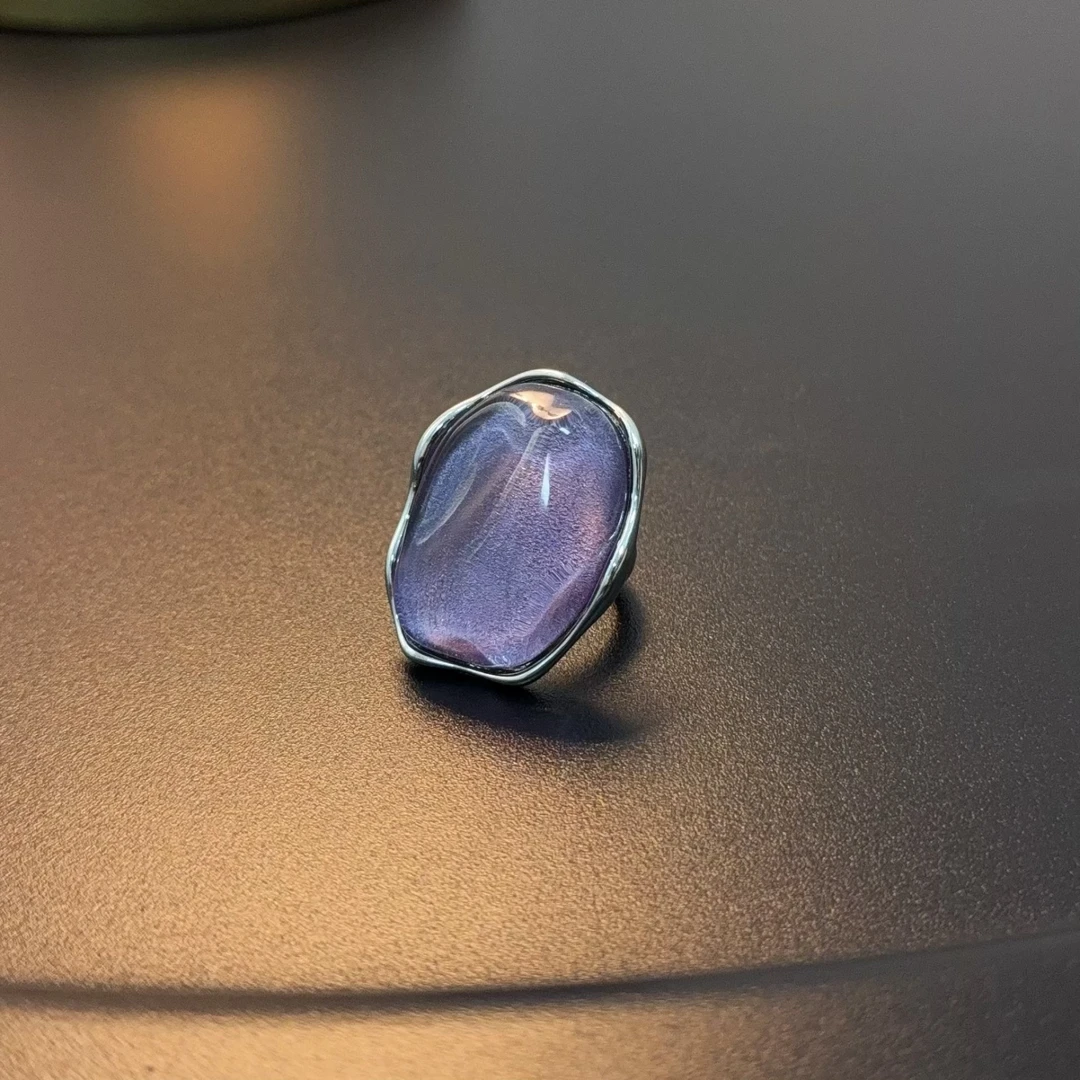 铜合金琉璃戒指 紫色大戒指复古风指环气质重工配饰RICuc 0456