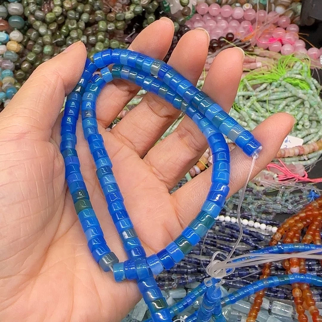 玛瑙/玉髓合金珠宝半成品蓝玛瑙6mm一条剁珠