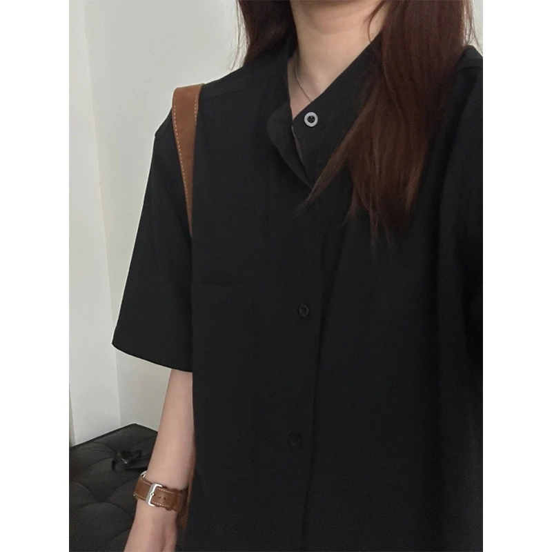 新中式棉麻纹纯棉黑短袖衬衫男夏季薄款复古半袖亨利衬衣工装外套