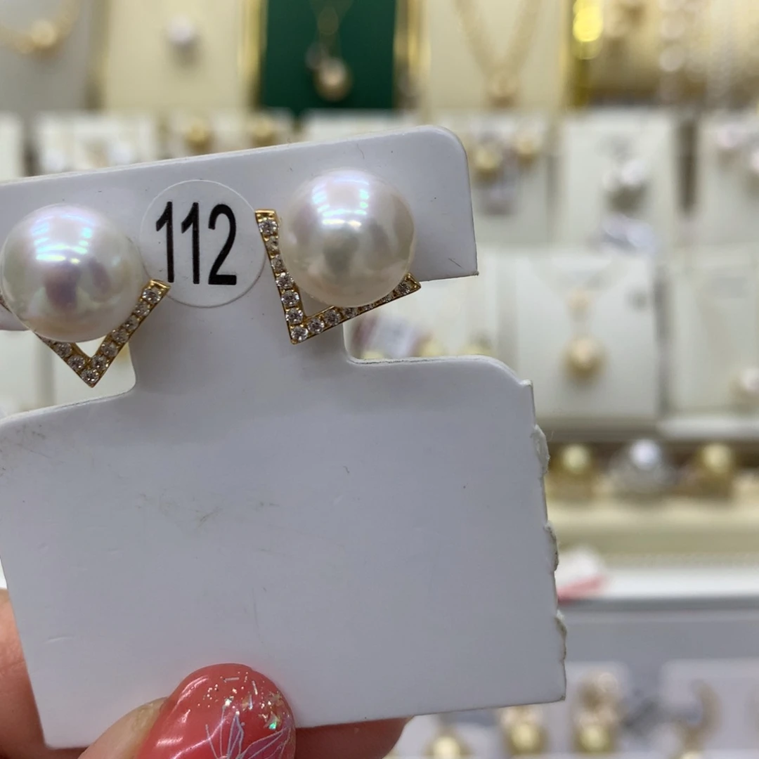 淡水珍珠耳饰18K金镶嵌10-11