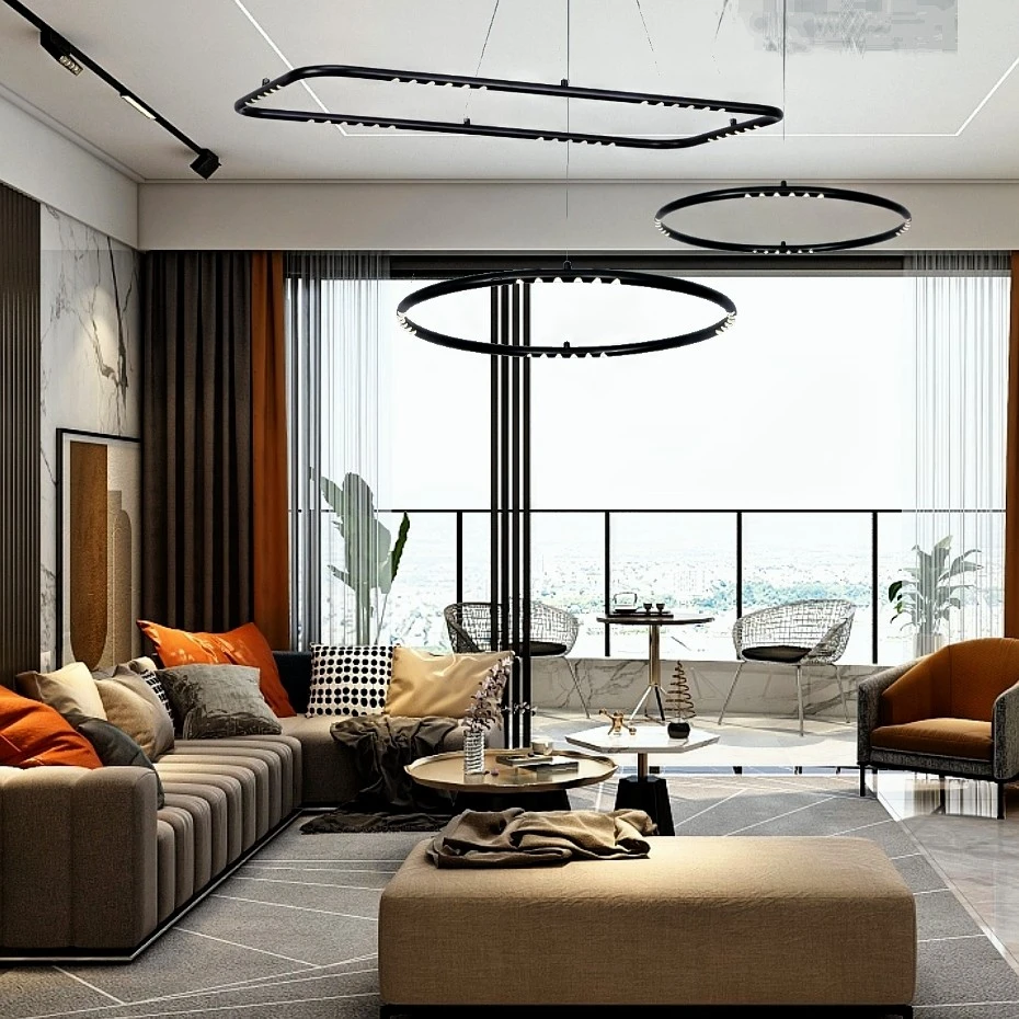 北欧极简客厅吊灯现代简约个性设计师环形大厅主灯意式客厅吊灯