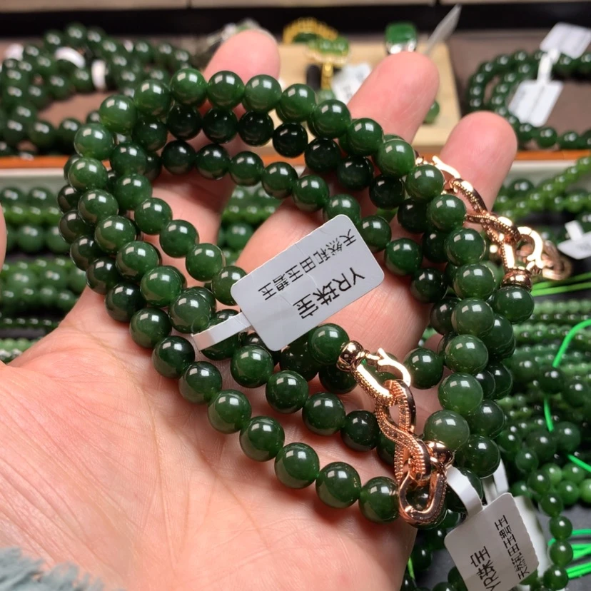 【闪购商品】和田玉（碧玉）颈饰未镶嵌生***?8m m