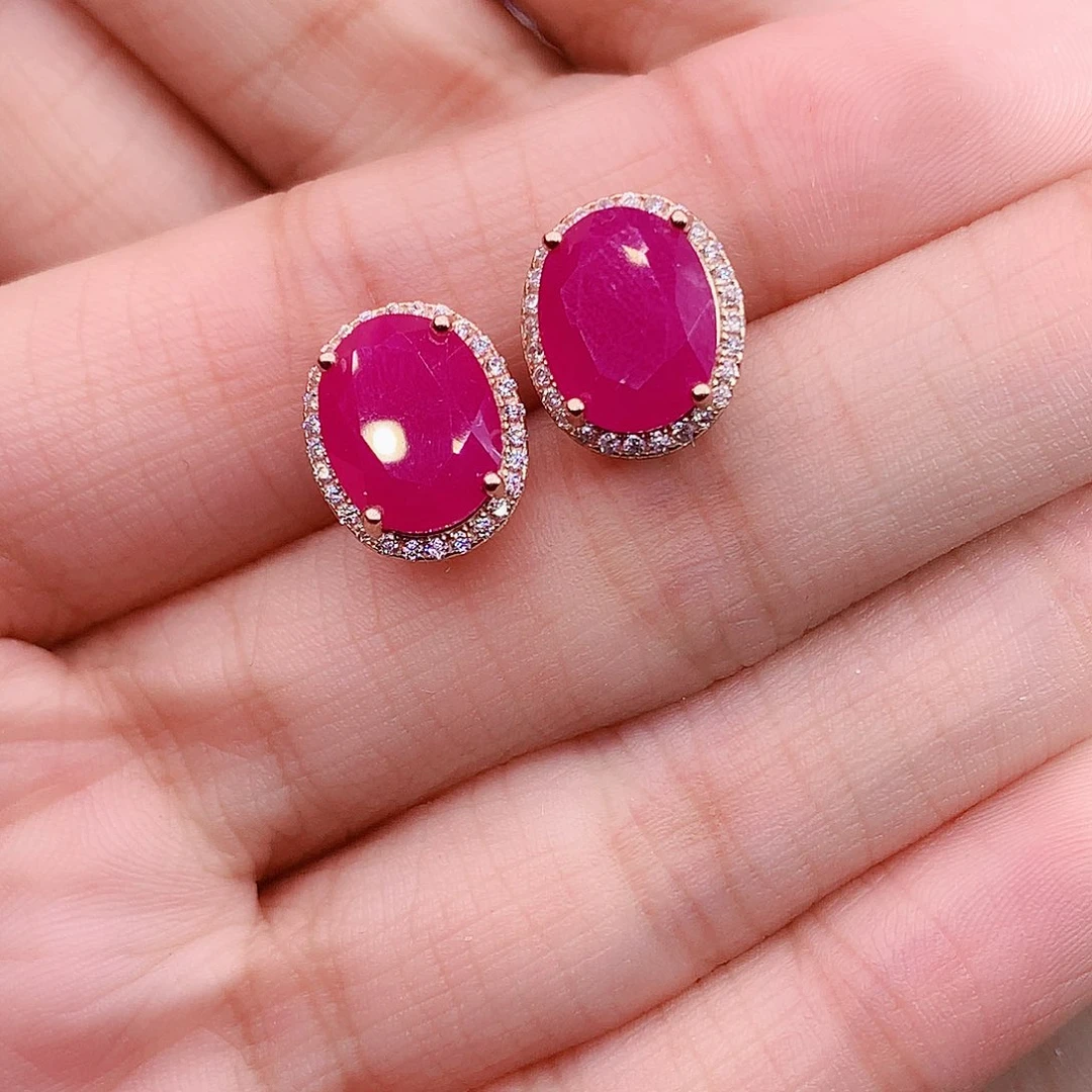 耳饰红宝石银S925镶嵌