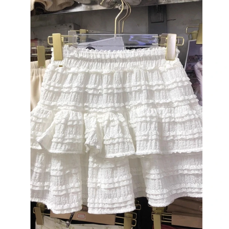 夏季法式芭蕾风黑色蛋糕裙女甜美风高腰显瘦A字裙半身裙白色短裙