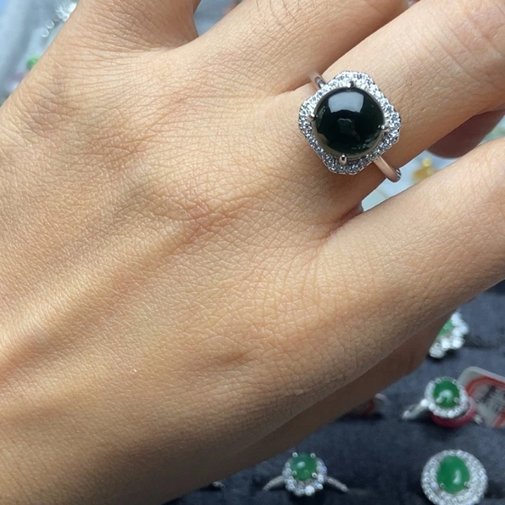 翡翠戒指银S925镶嵌戒指