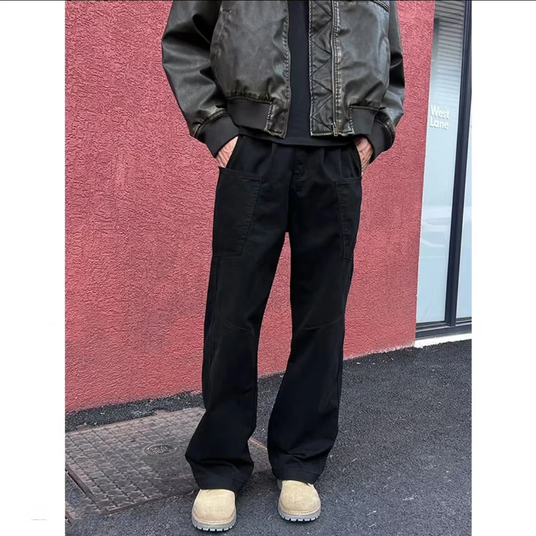Ent0ng美式高街vibe黑色休闲工装裤男生高级感痞帅宽松直筒微喇裤
