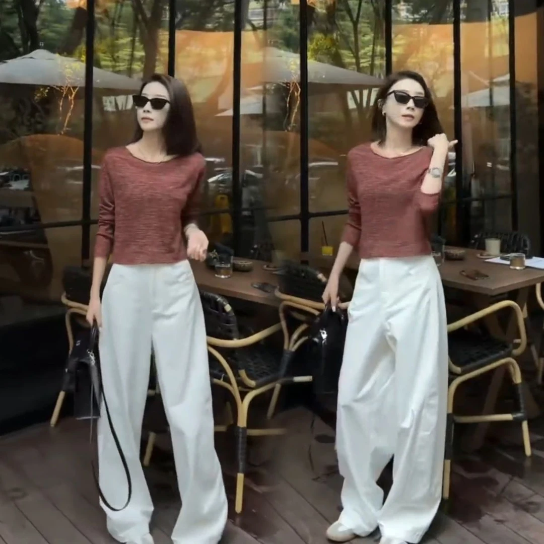 棕色长袖美拉德套装女今年流行秋季新款宽松休闲针织衫温柔气质