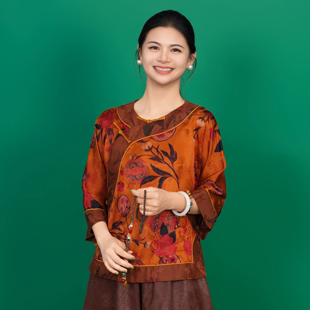 【若心】红云纱桑波缎新中式国风斜襟姐姐服百搭时尚花色