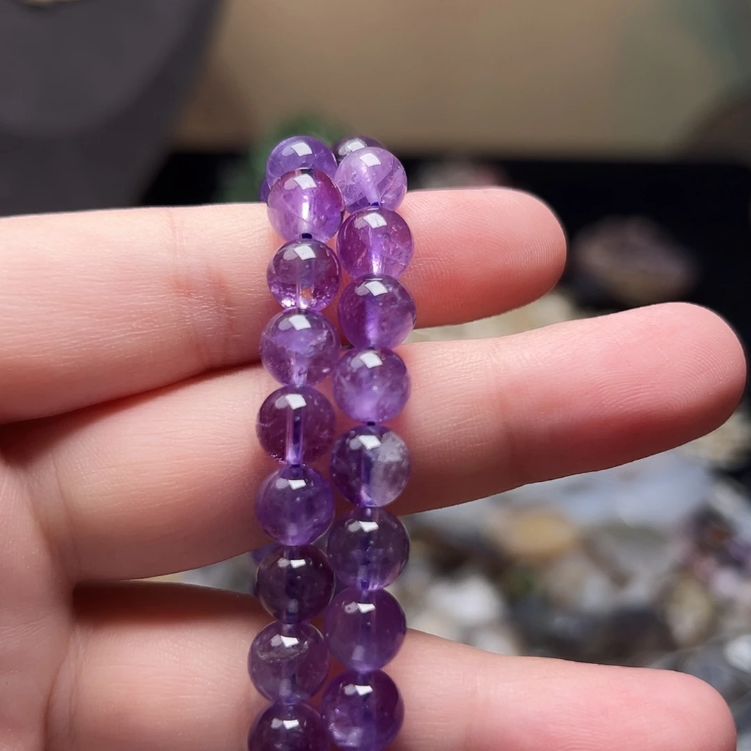 玛瑙/玉髓合金珠宝半成品D790，8.2mm天然乌拉圭紫水晶一条