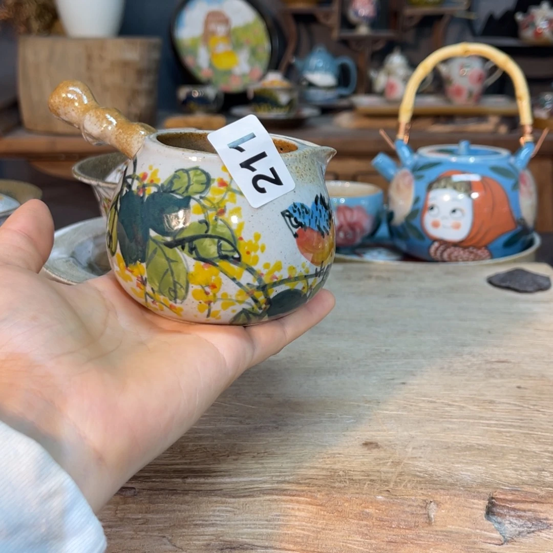 壶素浅陶瓷手工手绘