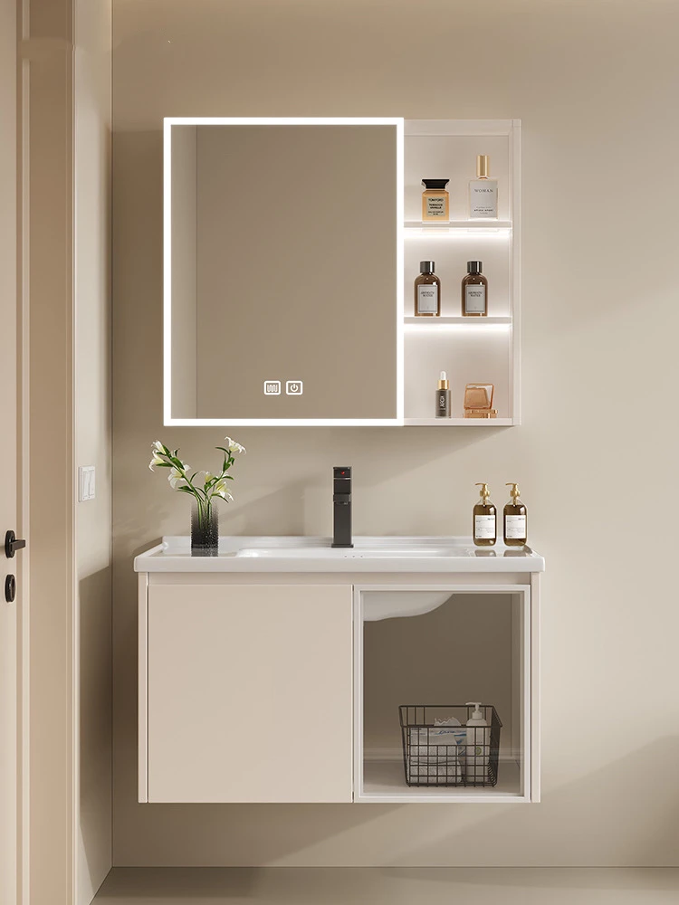 （智能专用）卡其玻璃浴室柜洗漱台镜柜组合太空铝悬挂式一体陶瓷