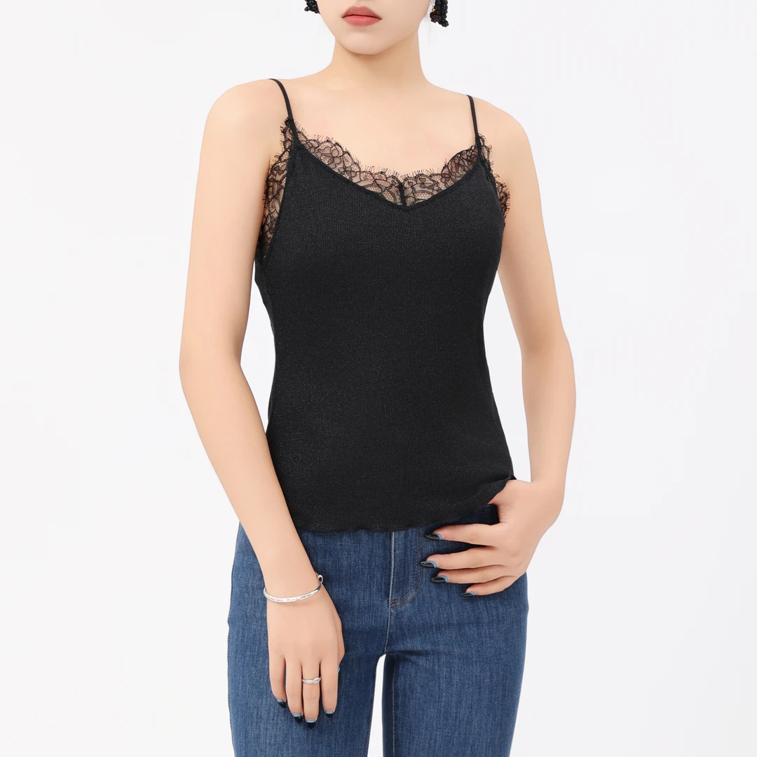 AMASS/阿玛施性感无袖V领显瘦蕾丝拼接吊带内搭背心5300516