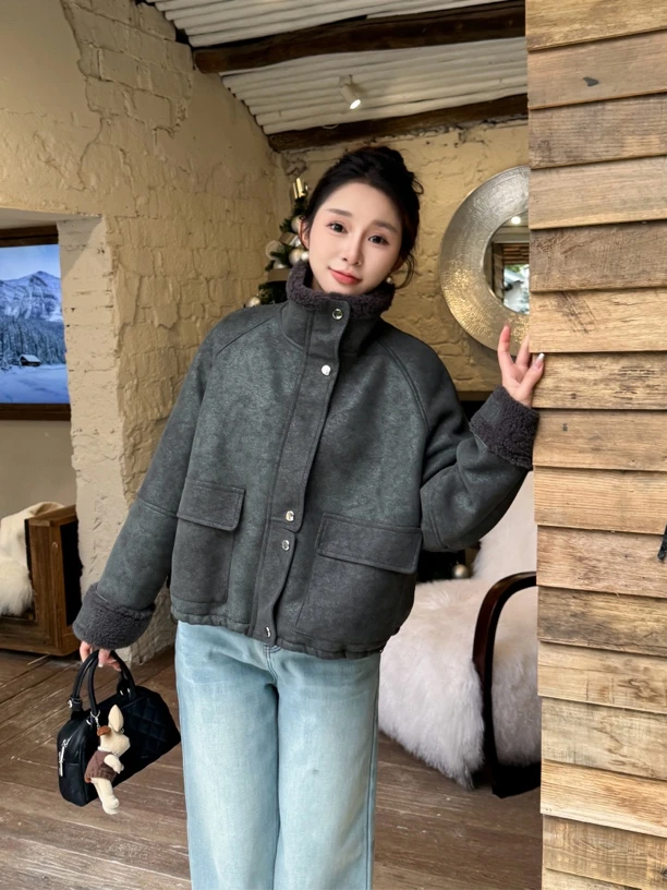 邹先081-30杭州品牌厂家皮毛一体外套加绒宽松韩版