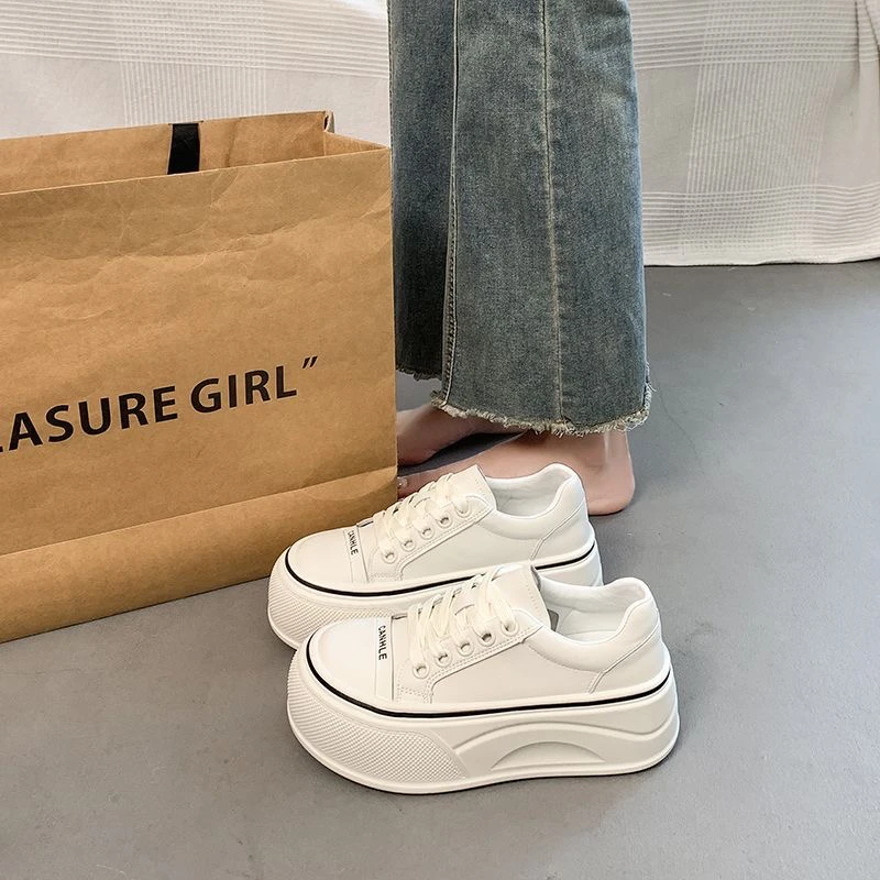 学生秋季板鞋修面皮休闲板鞋单鞋增高女鞋厚底休闲