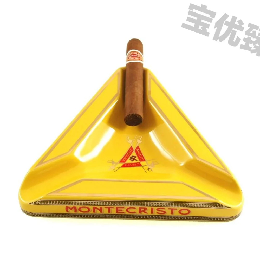 新客立减陶瓷雪茄烟灰缸蒙特三角加厚高端烟灰缸三槽优雅烟盅匠心