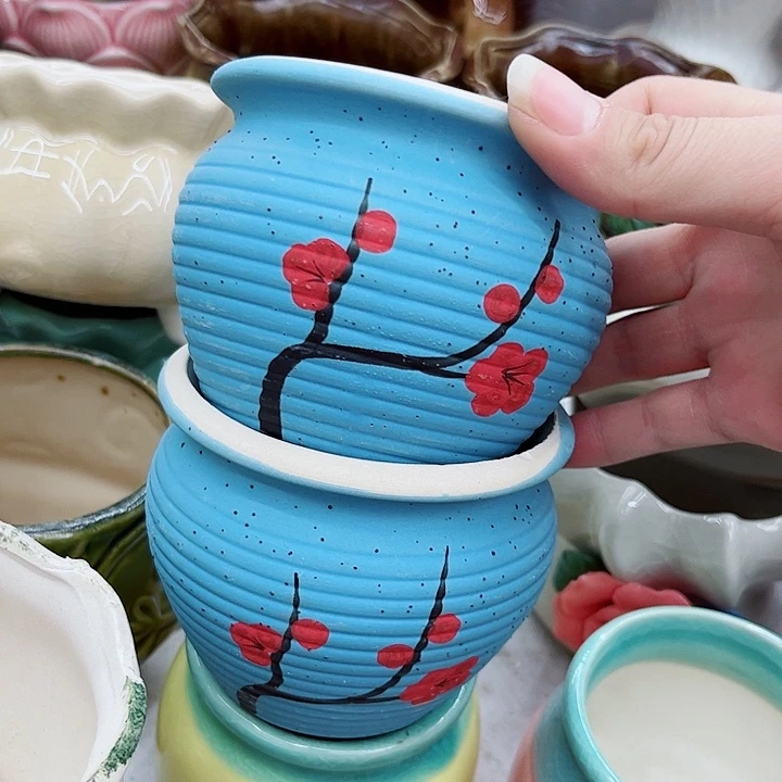 多肉绿植陶瓷花盆9.9包邮，有孔