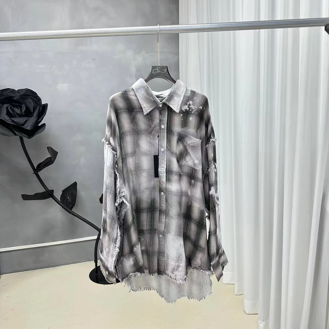 D STUDIO 重工不规则做旧黑白格子衬衫 D1941