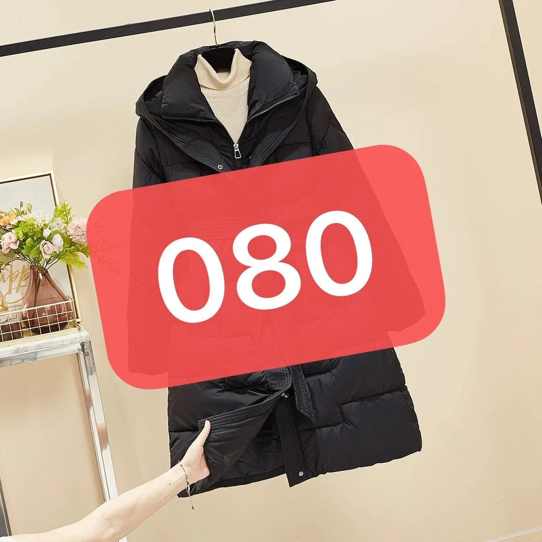 080连帽长款秋冬拉链棉服休闲百搭