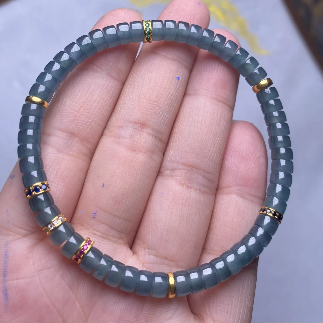 天然危料翡翠手串蓝水翡翠保色S923银配饰叠戴手串送老婆女友礼物