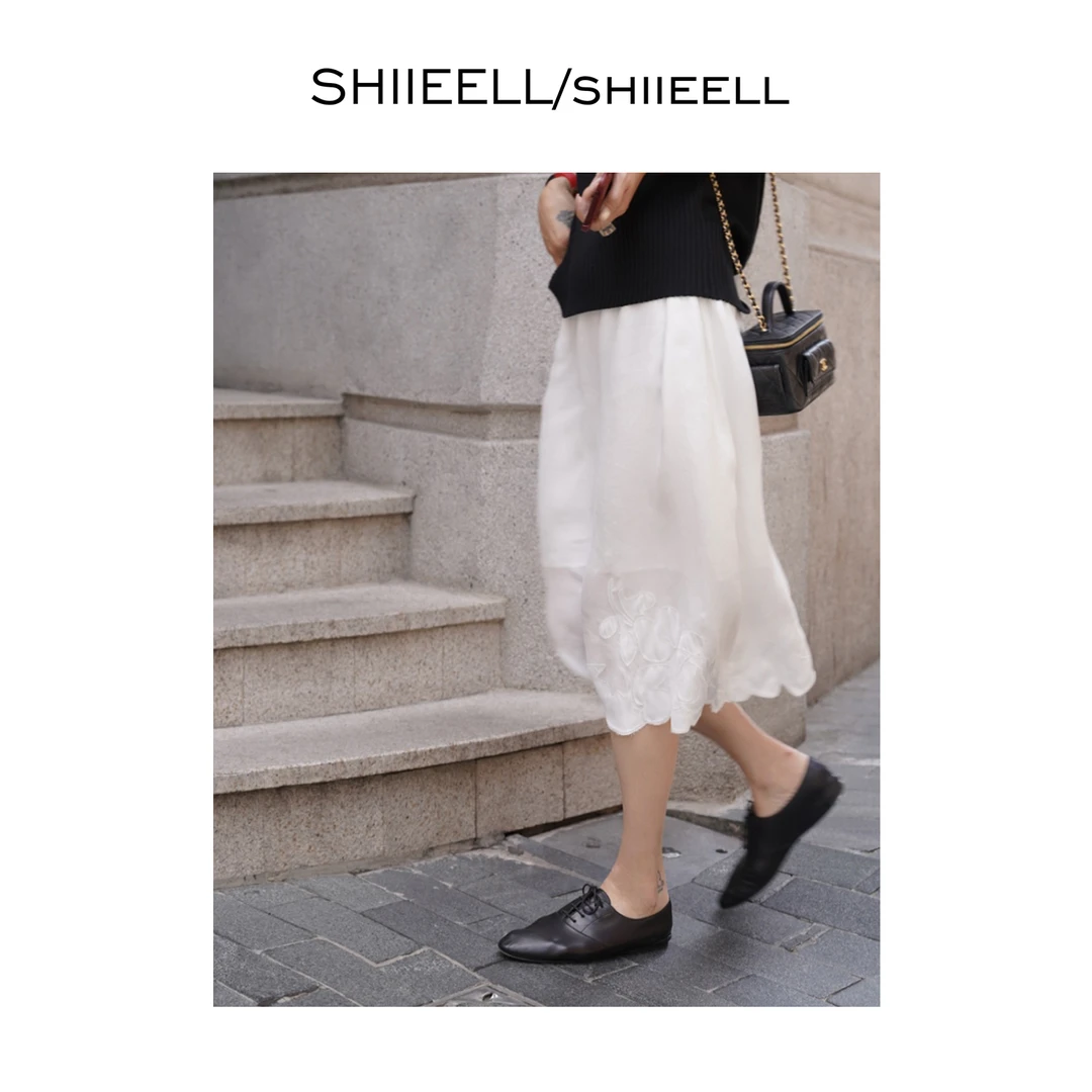SHIIEELL现货 轻奢半身裙夏季气质重工刺绣薄软铜氨丝女裙P3168