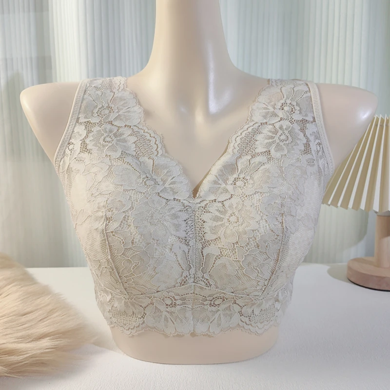 夏天薄款调整型蕾丝性感背心式内衣无钢圈聚拢全罩杯大胸显小文胸